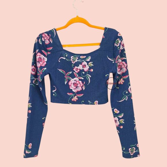 BCBGeneration Long Sleeve Floral Crop Top Small - Picture 2 of 5